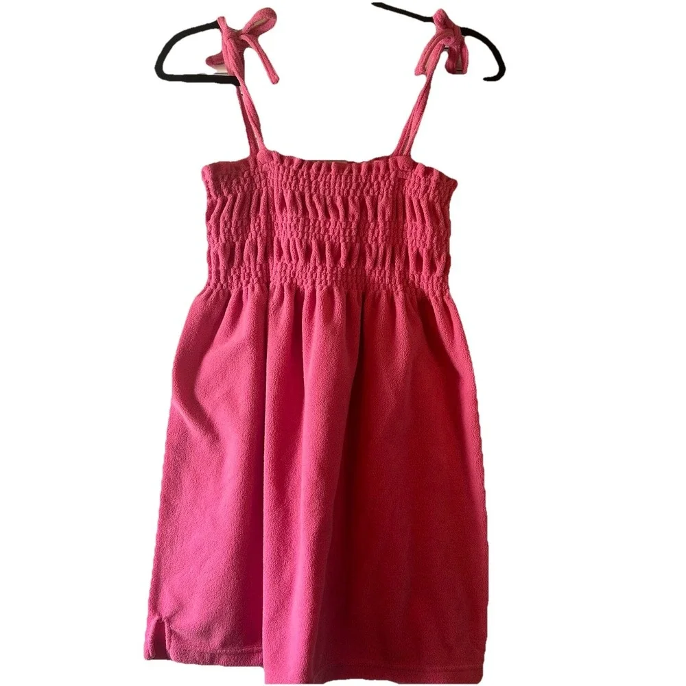 Girl's Pink Terry Cloth Smocked Dress Beach Cover Up Sundress Size M  8/10
